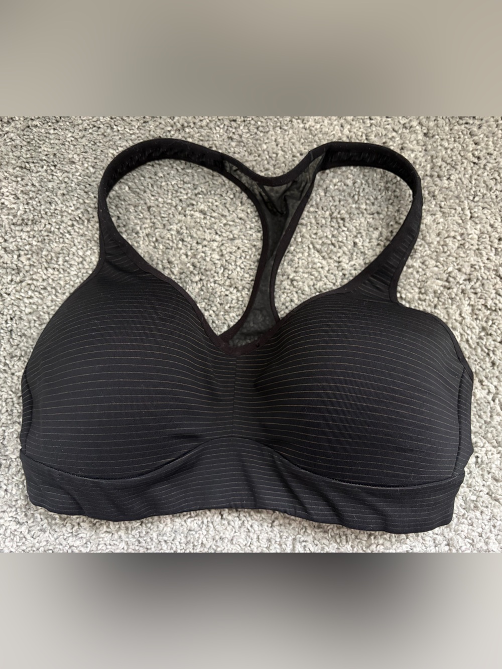 Lululemon Black Pinstripe Racerback Sports Bra Molded Cups